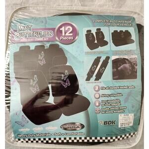 MINT BUTTERFLIES AUTO SEAT COVERS ET 12 PIECES BRAND NEW READY TO SHIP!